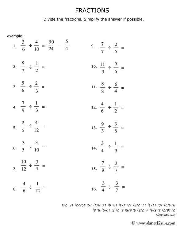 Free Printables For Kids Multiplying Fractions Worksheets Dividing