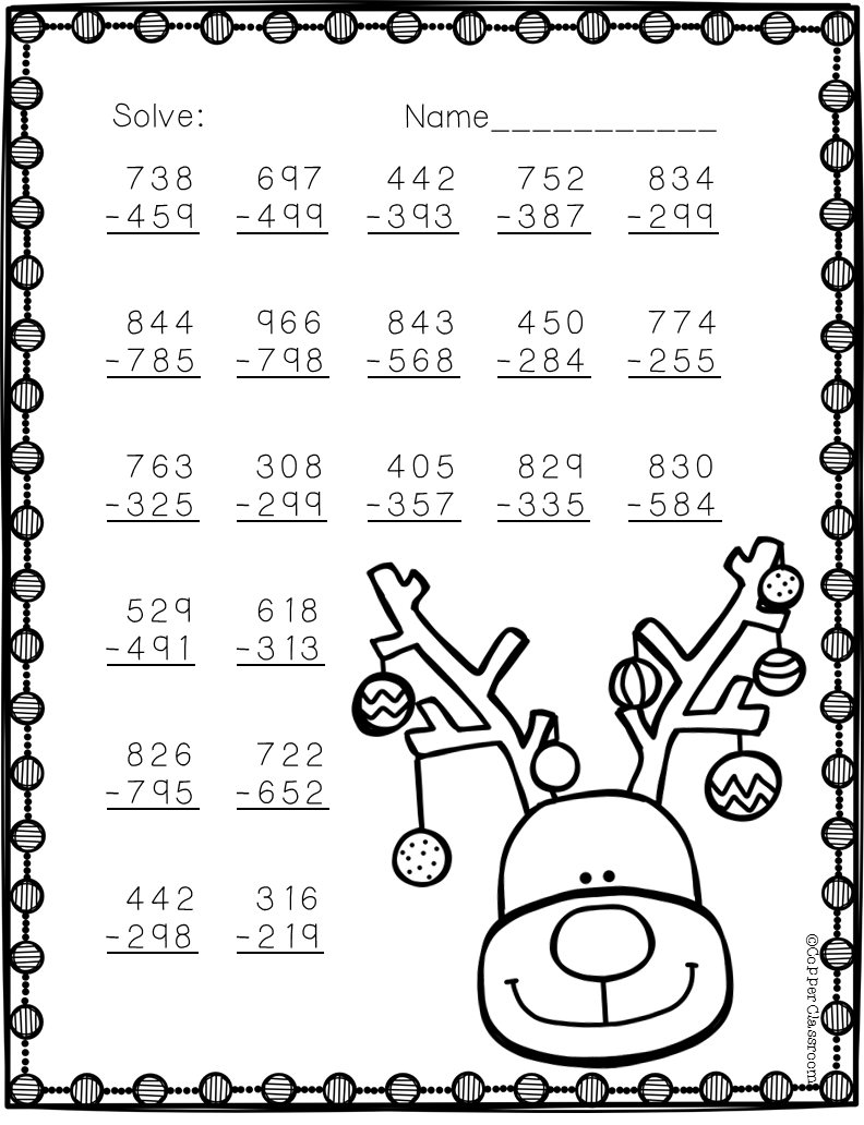 Free Three Digit Subtraction With Regrouping Christmas Theme 3 NBT 2 