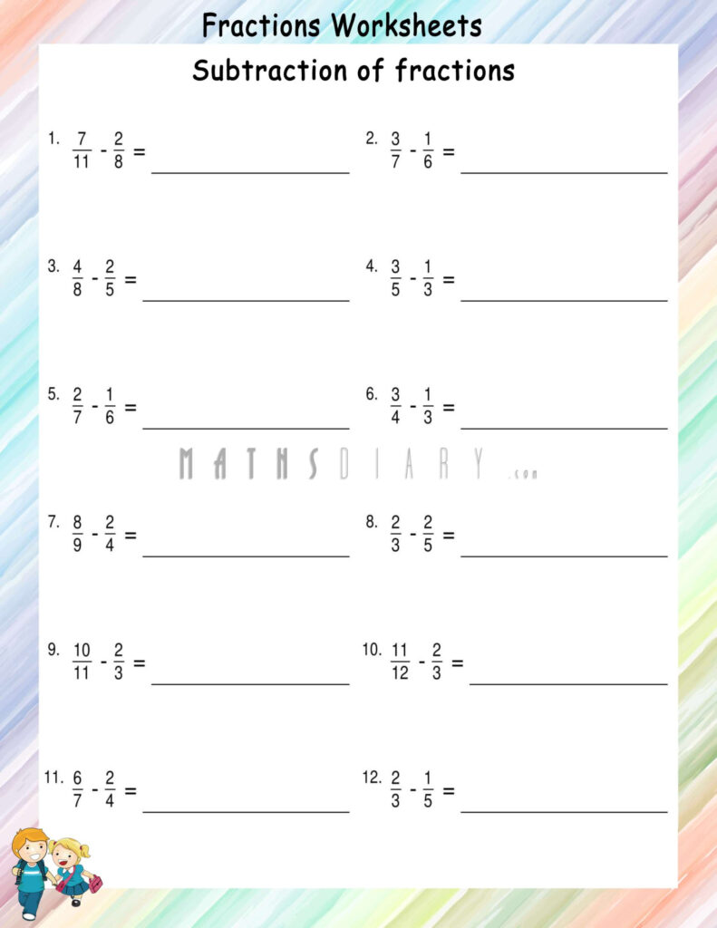 Grade 5 Fractions Worksheet Subtracting Unlike Fractions K5 Learning