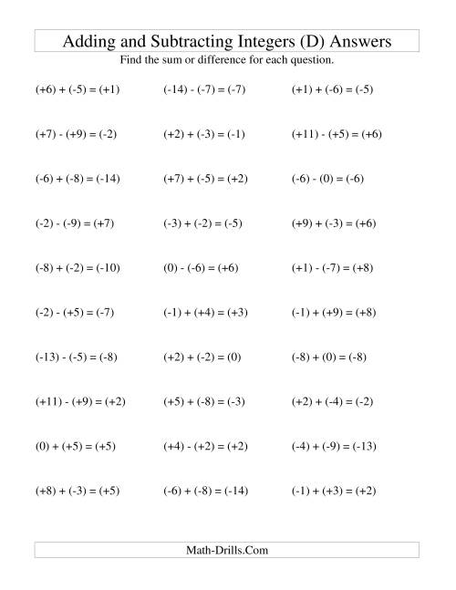 Integer Addition And Subtraction With Parentheses Around All Integers