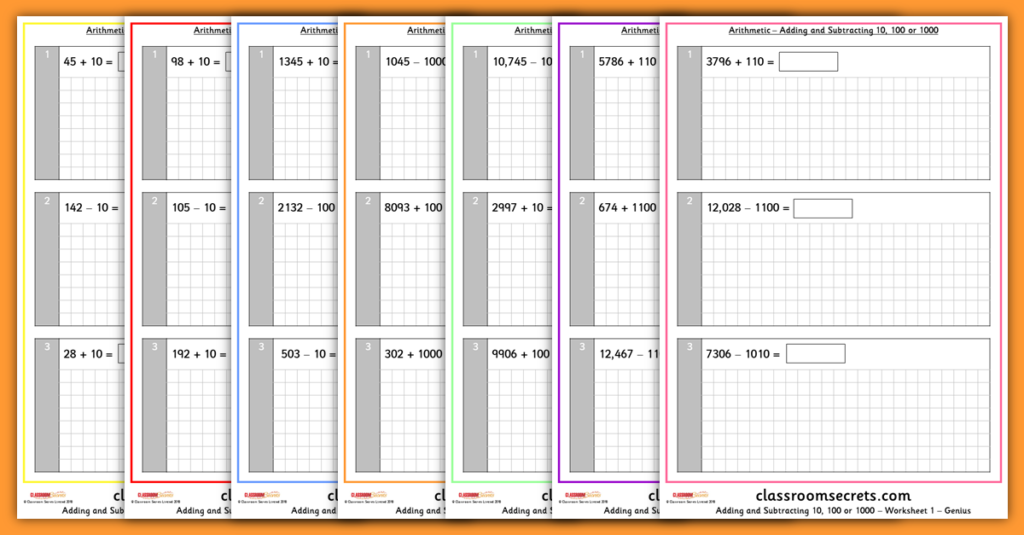 KS2 Arithmetic Adding And Subtracting 10 100 Or 1000 Test Practice 