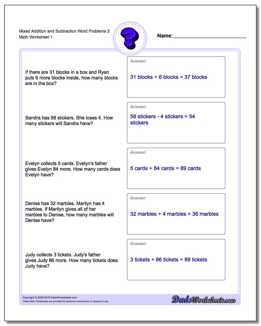 Mixed Addition And Subtraction Word Problems