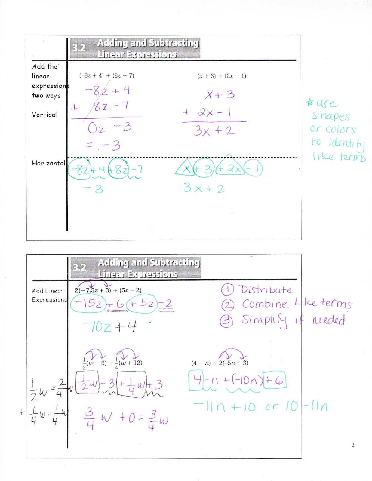 Ms Jean s Classroom Blog 3 2 Adding And Subtracting Linear Expressions