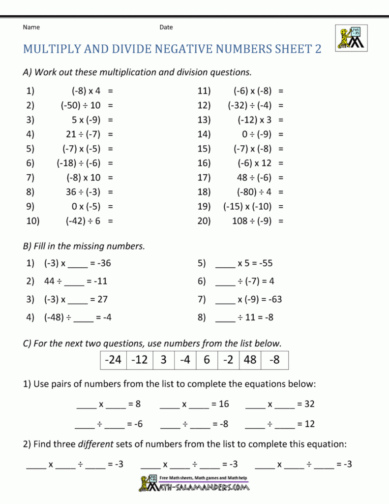 Multiply And Divide Negative Numbers