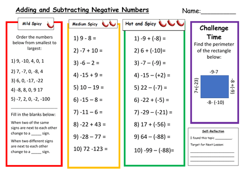 Negative Numbers Addition And Subtraction Worksheets Worksheets Master