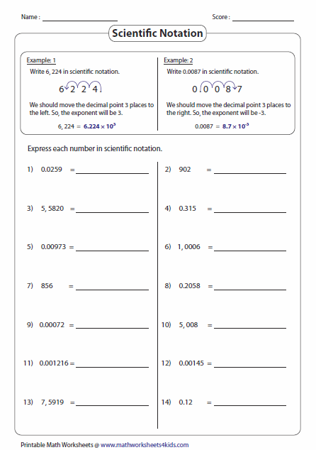 Scientific Notation Addition And Subtraction Worksheet Worksheet