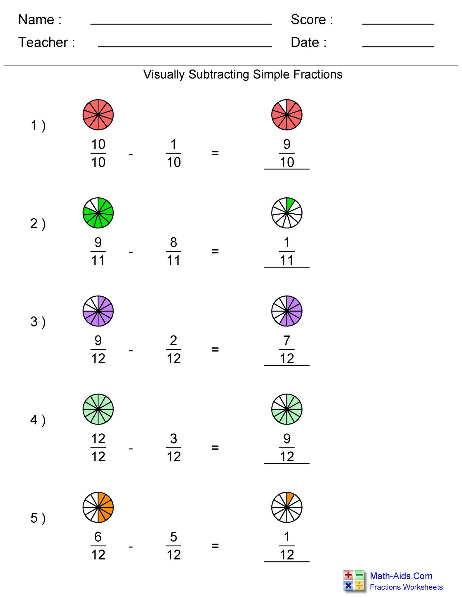 Subtracting Fractions Answers Hoeden Homeschool Support