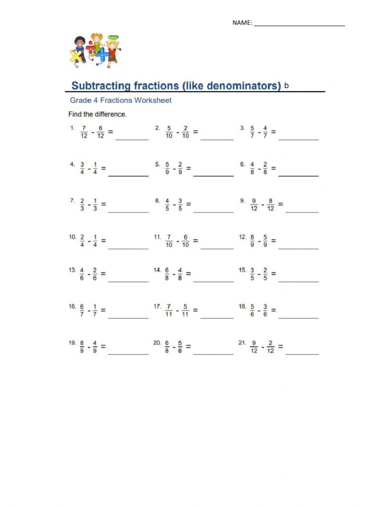 Subtracting Fractions Like Denominators Interactive Worksheet