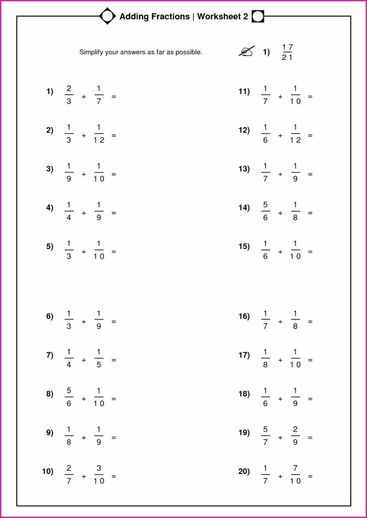 Subtracting Fractions With Unlike Denominators Worksheet Answers 