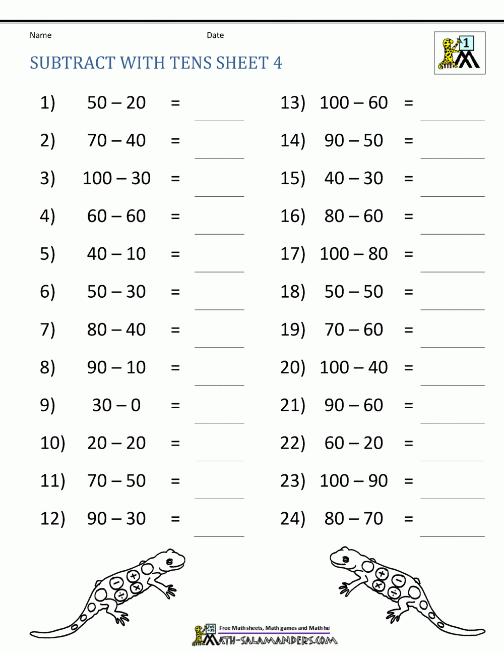 Subtracting Tens