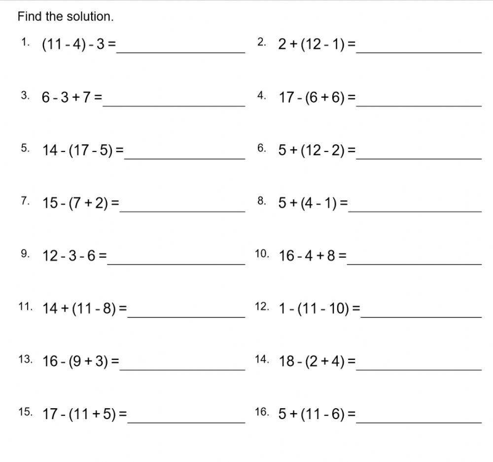 Subtraction addition multiplication division Interactive Worksheet