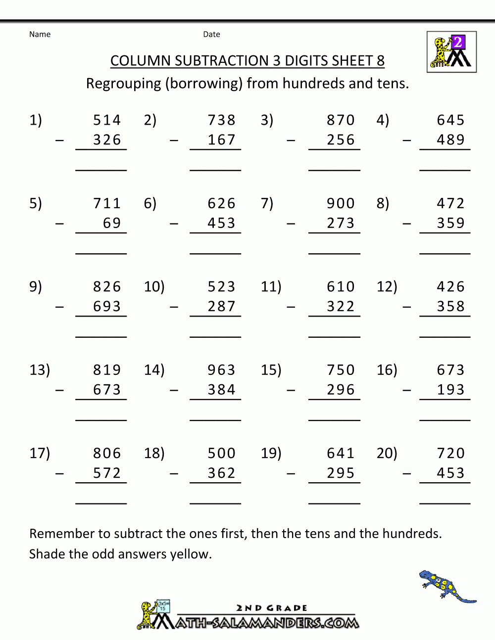 Subtraction With Regrouping Worksheets