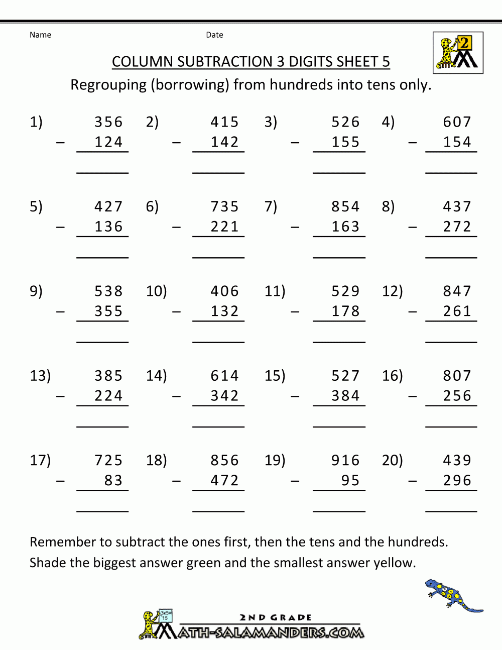 Subtraction worksheet Worksheet Mad Minute Math Subtraction sc 1 