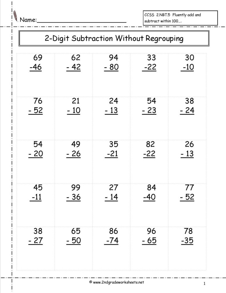 Teach Child How To Read Free Printable Second Grade Subtraction With