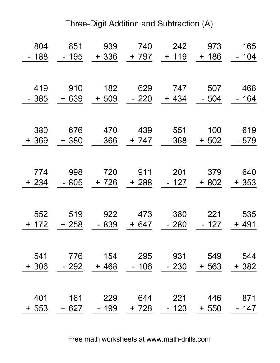 The Adding And Subtracting Three Digit Numbers A Math Worksheet 