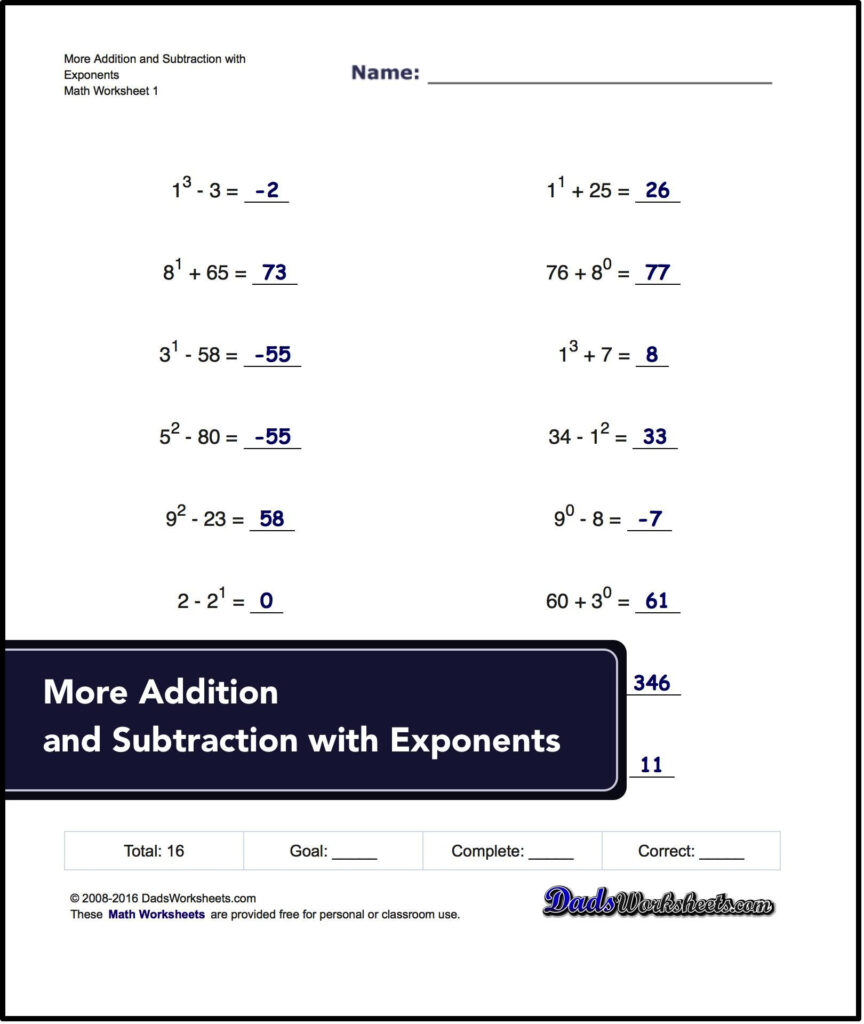 Updated Learning Adding And Subtracting Numbers With Exponents