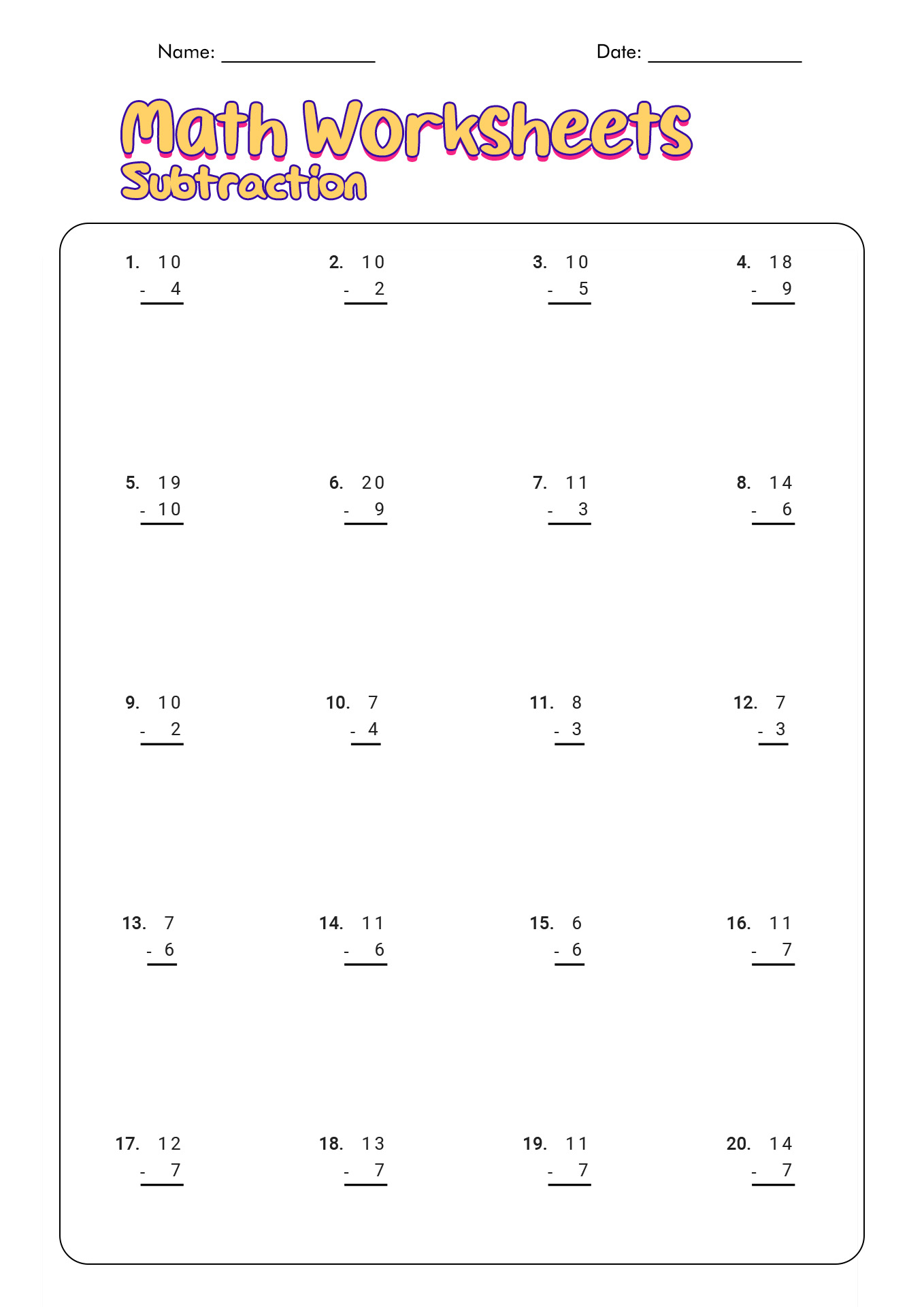 12 First Grade Subtraction Math Worksheets Printable Worksheeto