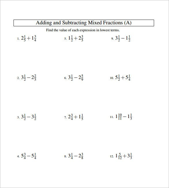 15 Adding And Subtracting Fractions Worksheets Free PDF Documents