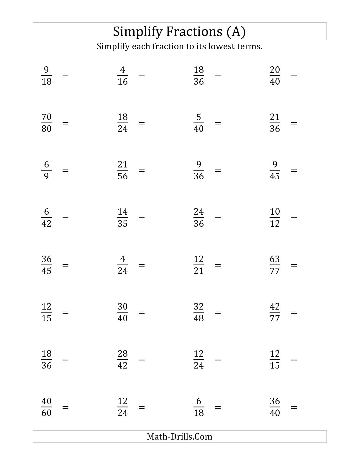 16 Easy Simplifying Fractions Worksheets Worksheeto