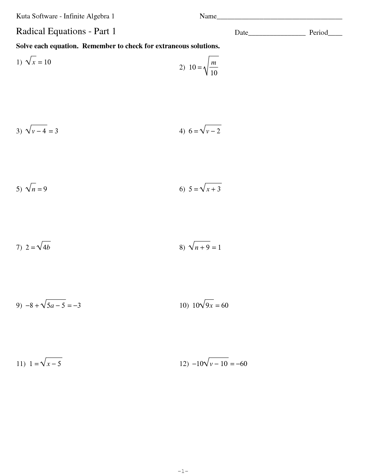 19 Algebra 1 Radicals Worksheet Worksheeto