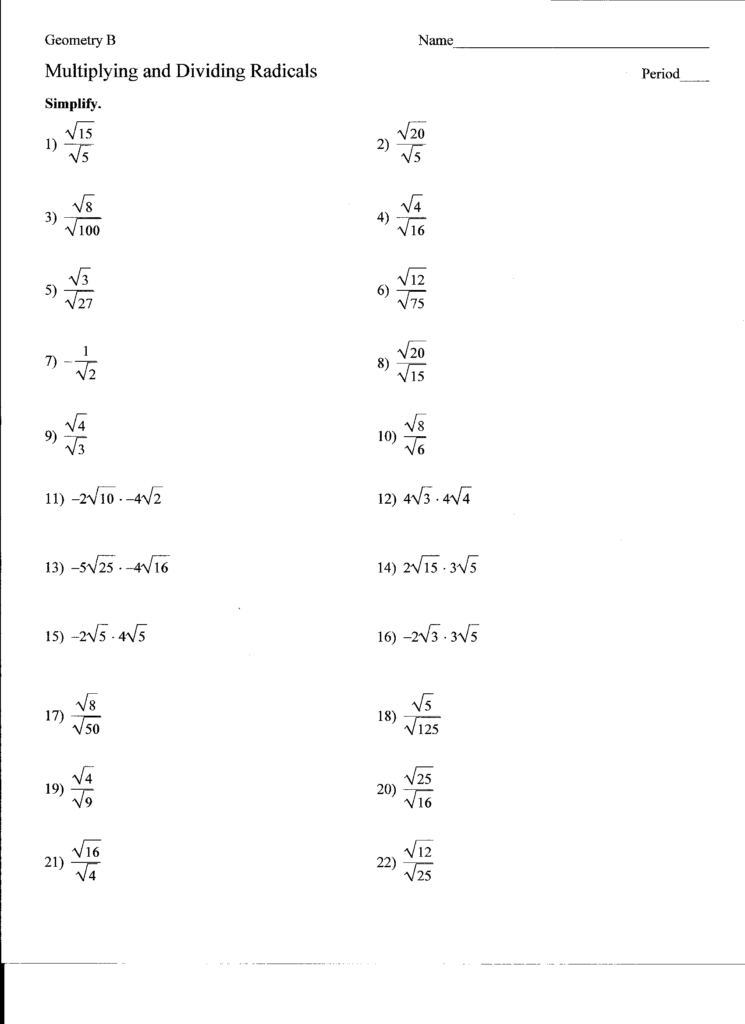 19 Multiplying And Dividing Radicals Worksheets Worksheeto