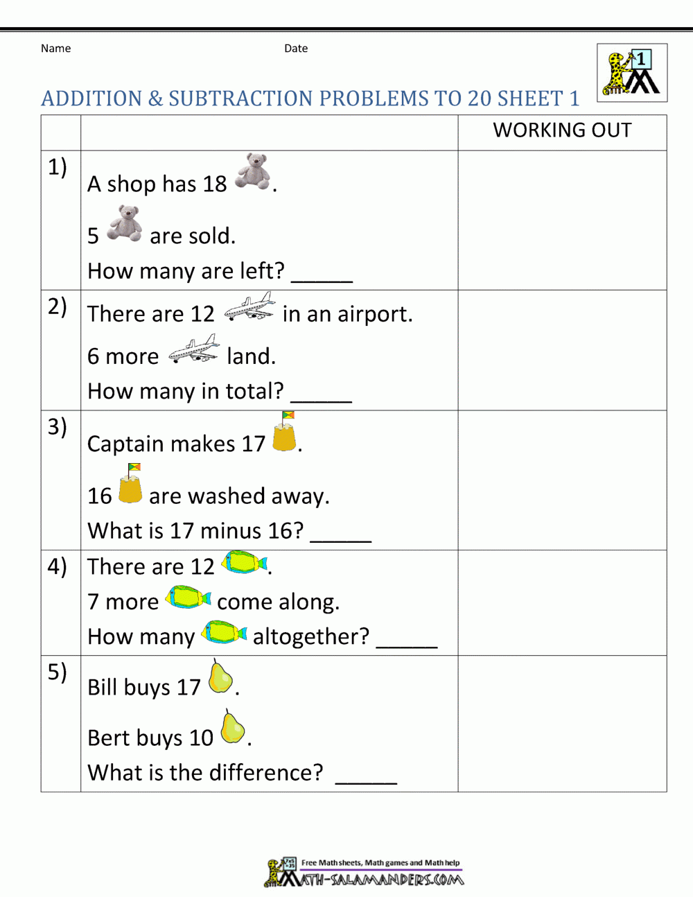 1st Grade Addition And Subtraction Word Problems