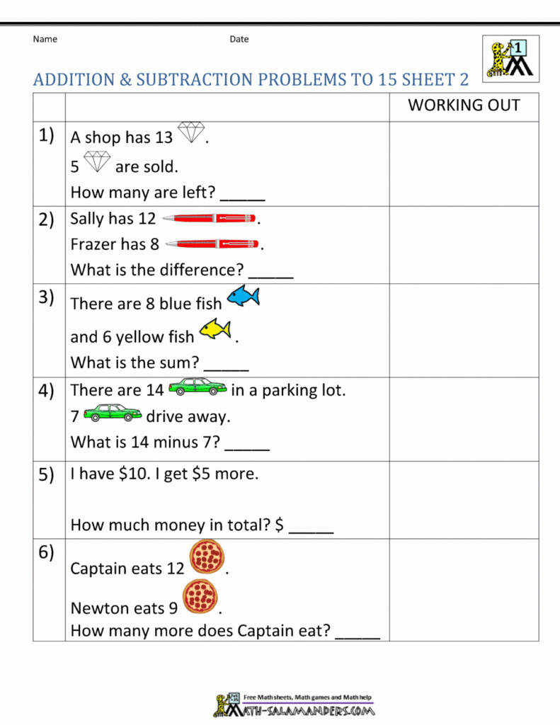 1st Grade Addition And Subtraction Word Problems