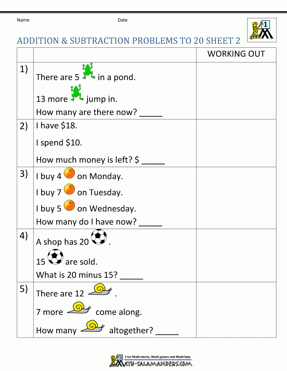 1st Grade Addition And Subtraction Word Problems