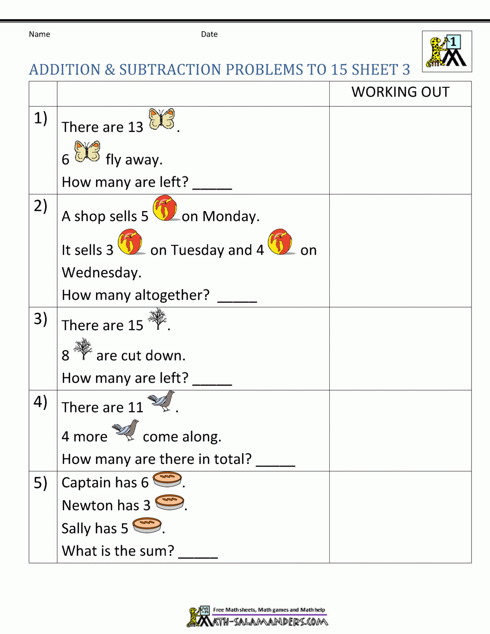 1st Grade Addition And Subtraction Word Problems