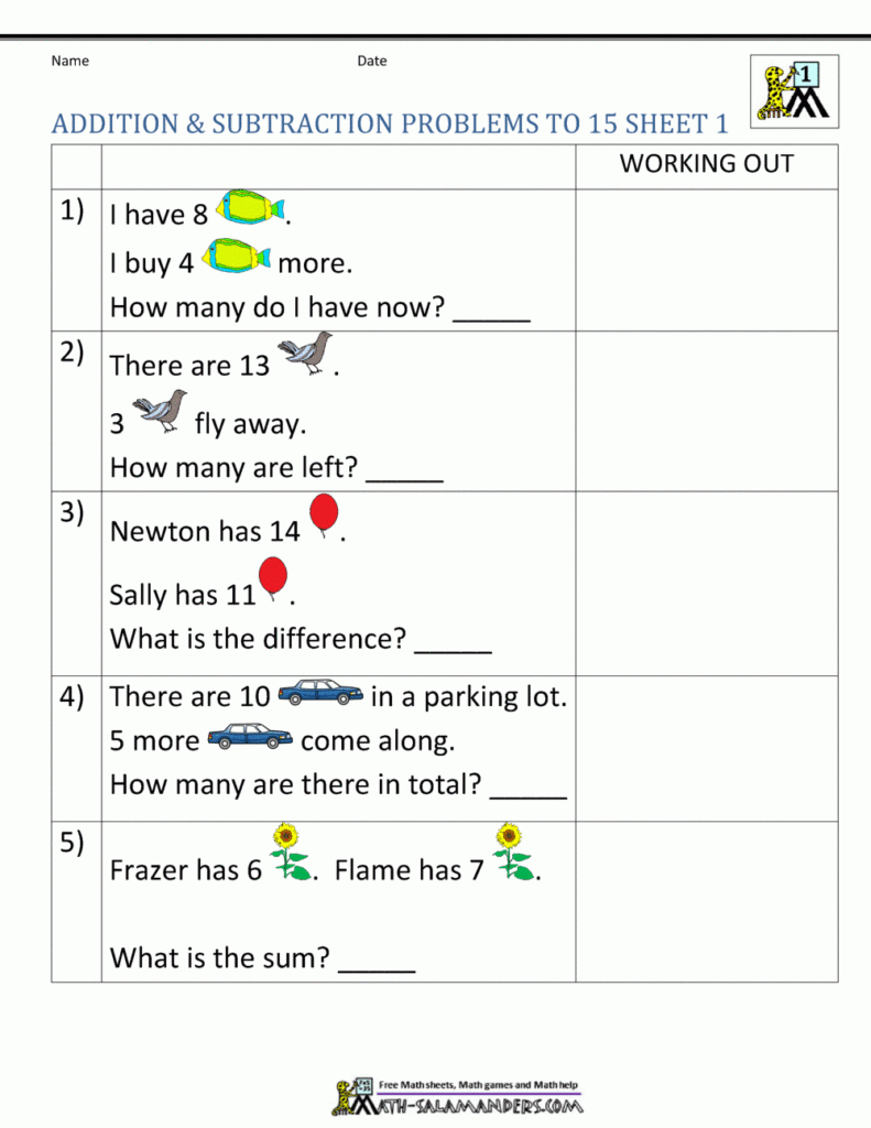 1st Grade Addition And Subtraction Word Problems