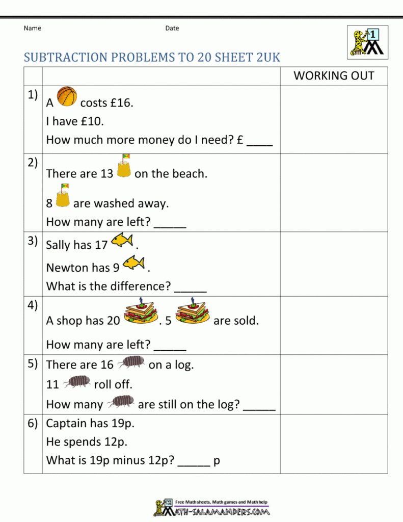 1st Grade Subtraction Word Problems