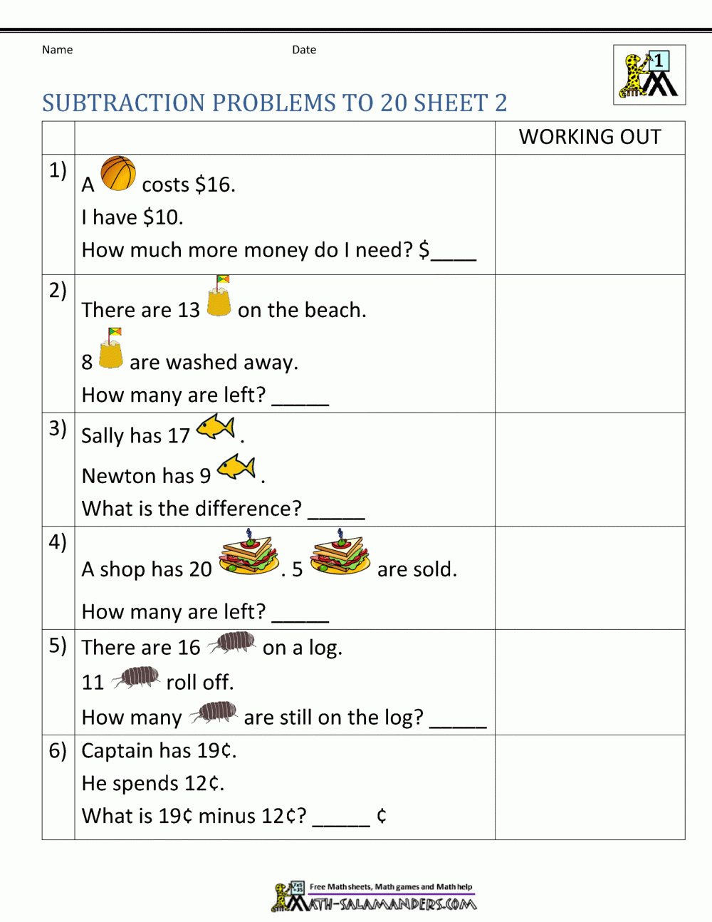 1st Grade Subtraction Word Problems