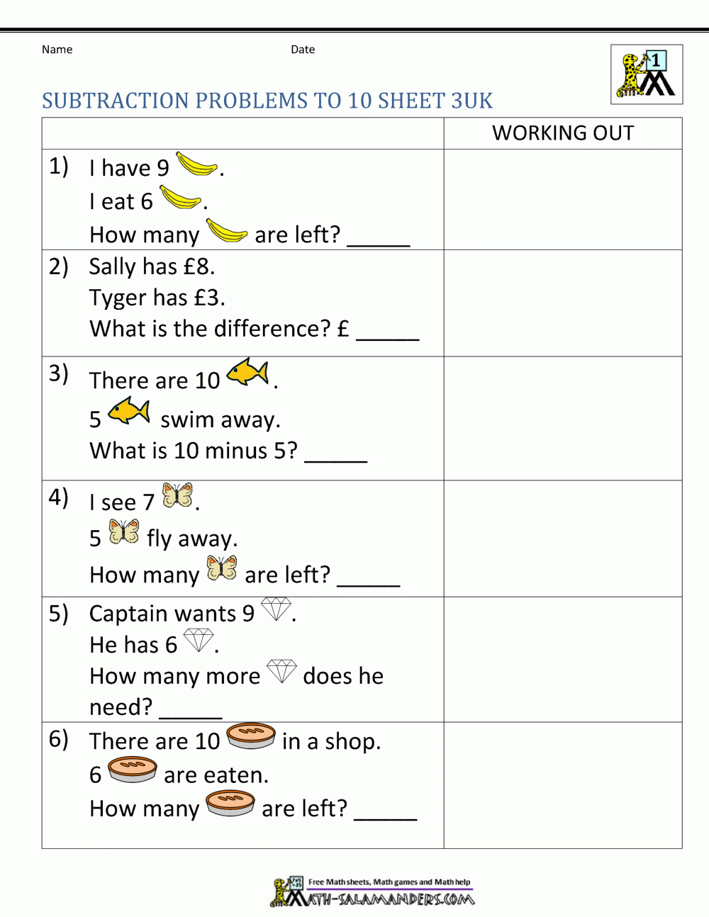 1st Grade Subtraction Word Problems