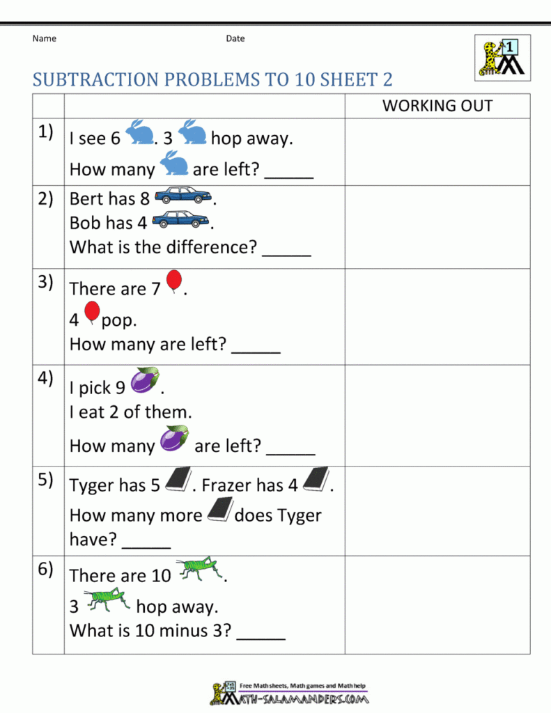 1st Grade Subtraction Word Problems