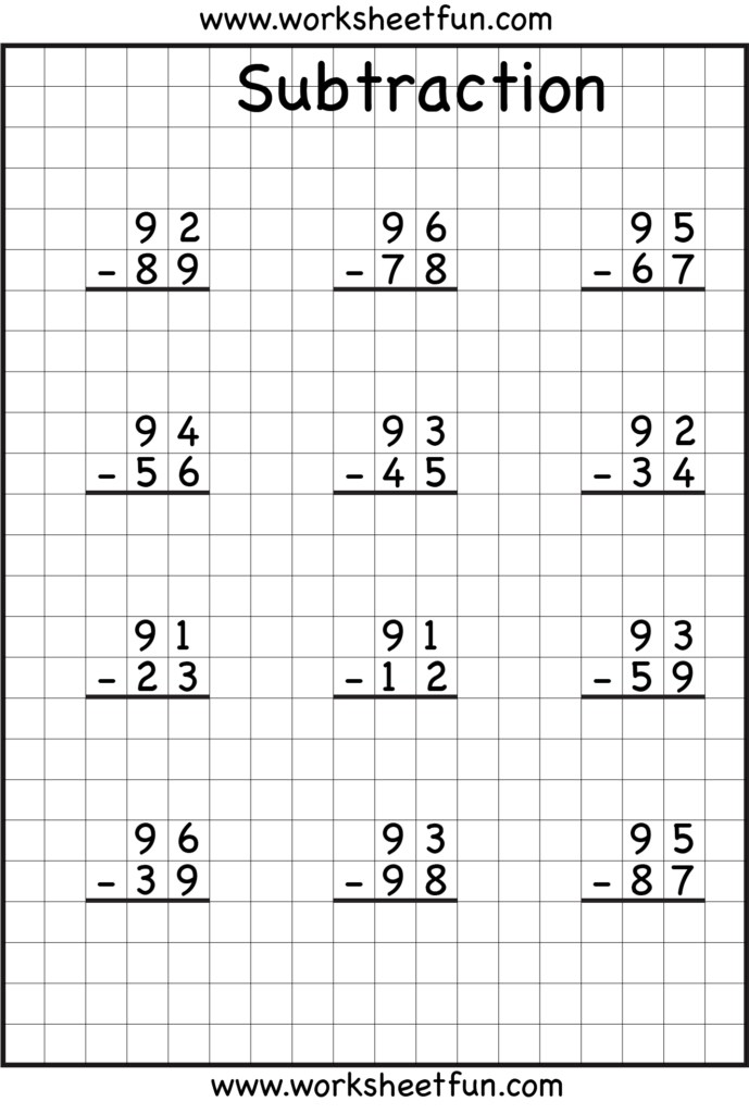 2 Digit Borrow Subtraction Regrouping 4 Worksheets 2nd Grade Math 