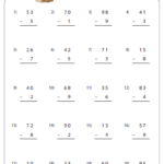 2 digit Minus Single digit Subtraction Worksheets