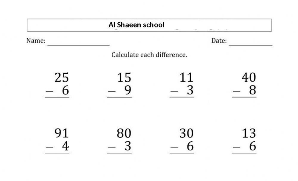 2 Digit Subtraction 1 Digit With Regrouping Worksheet