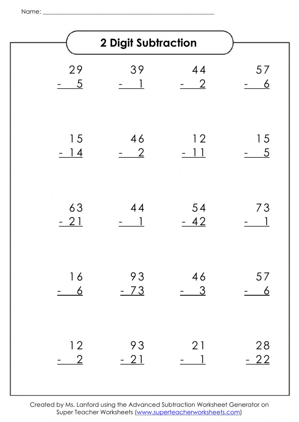 2 Digit Subtraction No Borrowing 2 Worksheet