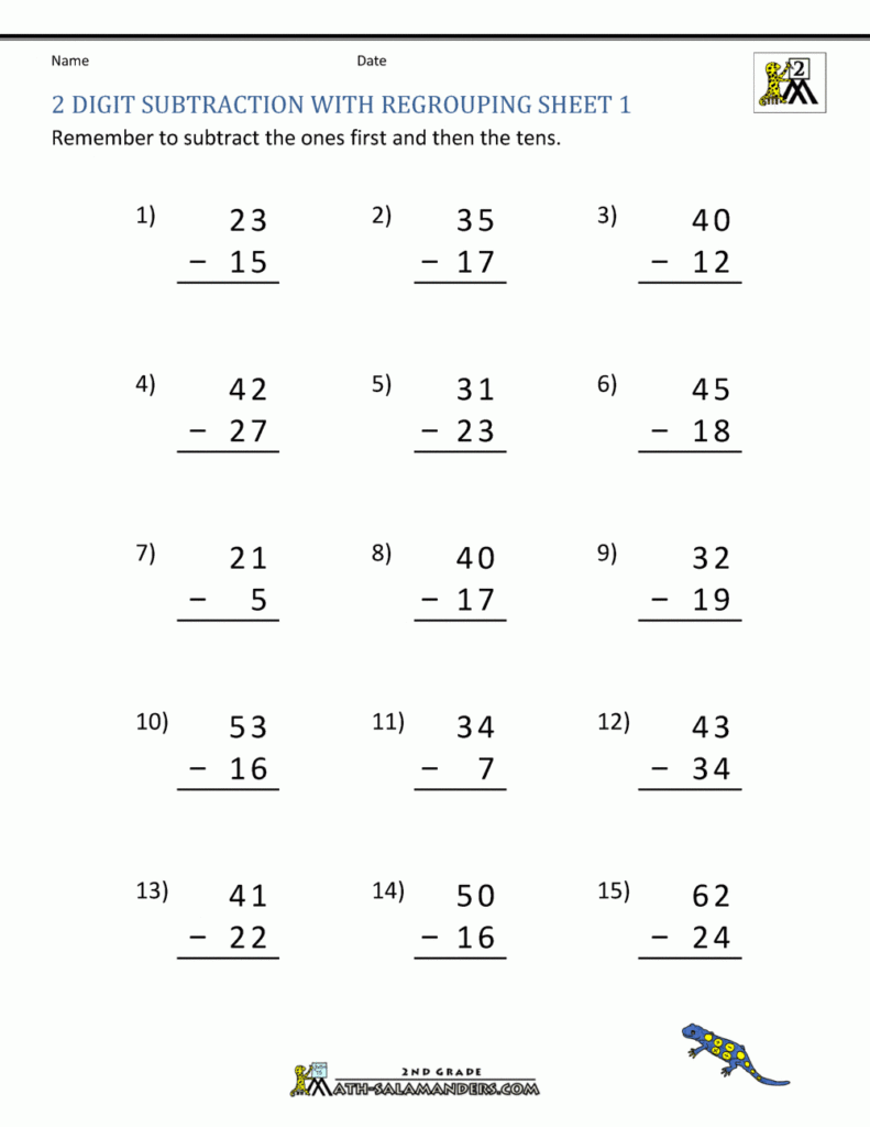 2 Digit Subtraction With Regrouping Worksheets