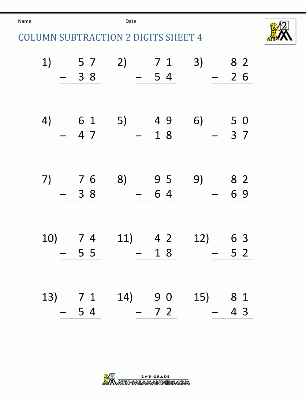 2 Digit Subtraction Worksheets Second Grade Math Worksheets Free 