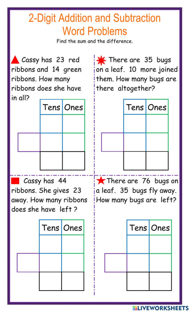 2 Digits Addition And Subtraction Word Problems Worksheet