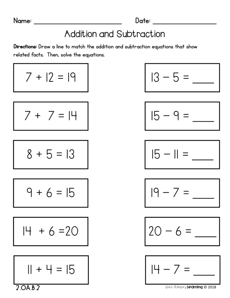 2nd Grade Addition And Subtraction Fluency No Prep Practice 