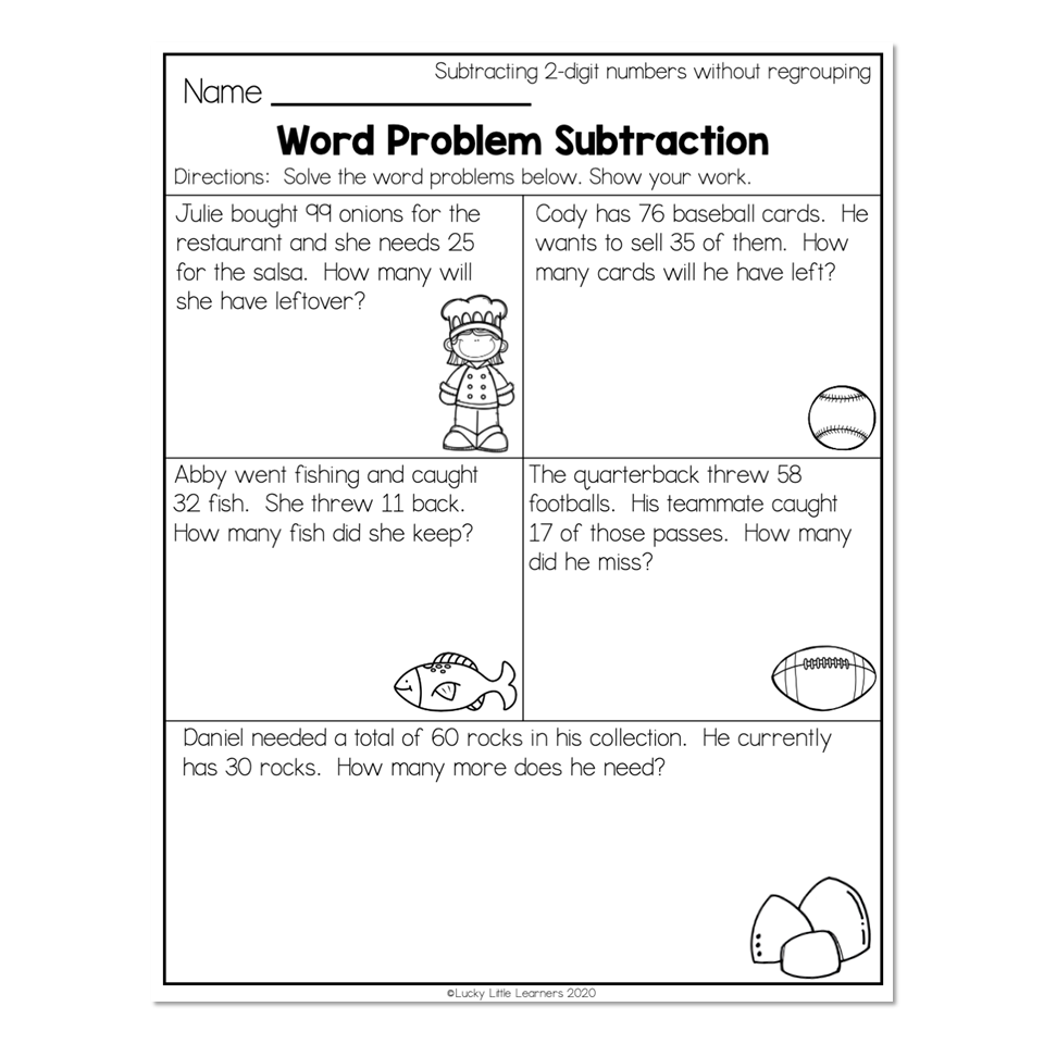 2nd Grade Math Worksheets 2 Digit Subtraction Without Regrouping 