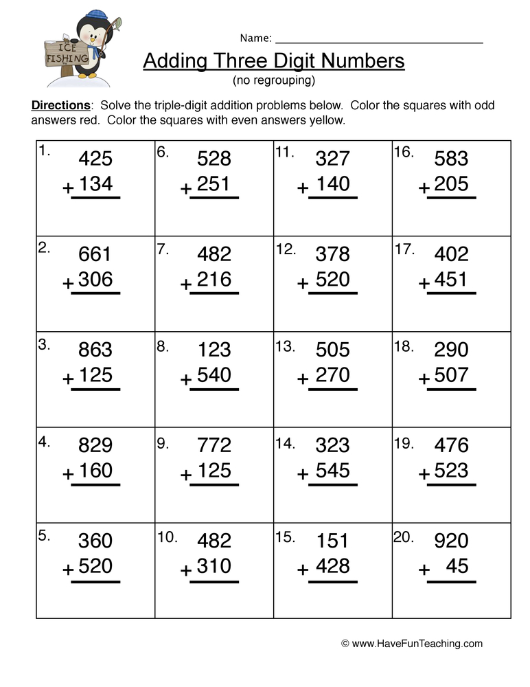 2nd Grade Math Worksheets 3 Digit Addition Without Regrouping Rock It 