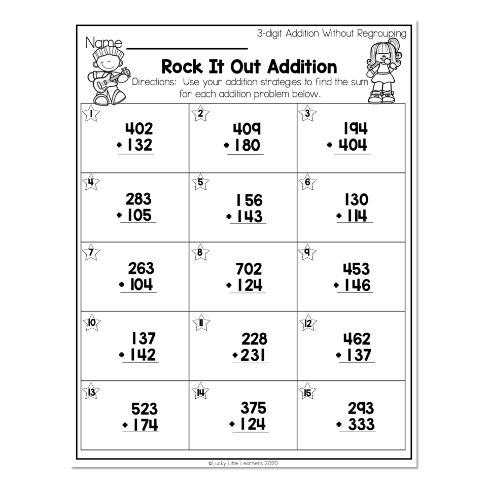 2nd Grade Math Worksheets 3 Digit Addition Without Regrouping Rock 