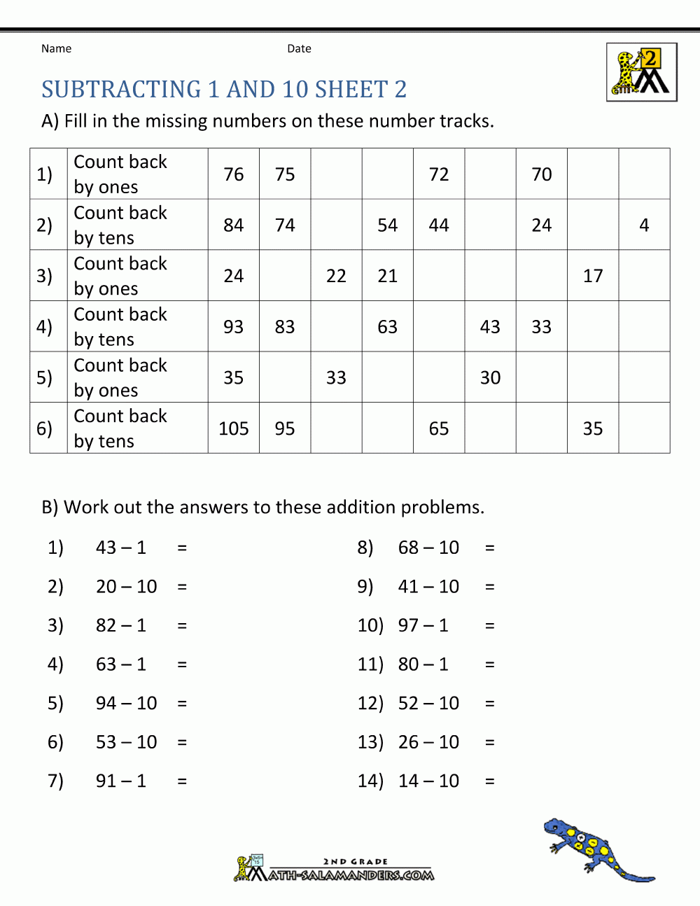 2nd Grade Subtraction Worksheets