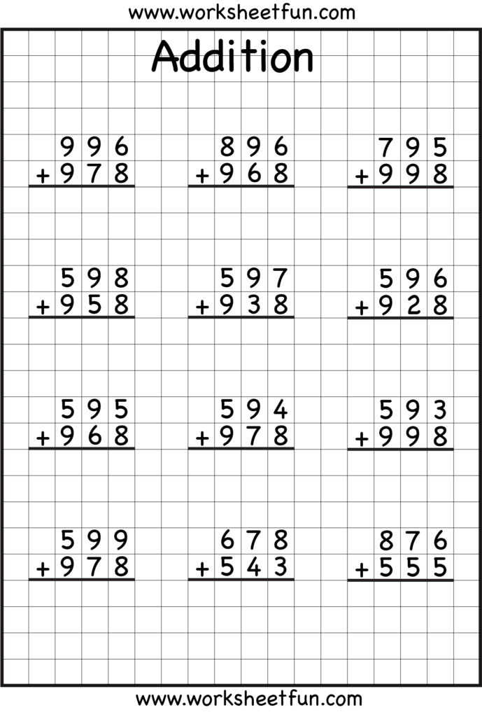 3 Digit Addition With Regrouping Carrying 6 Worksheets Addition 