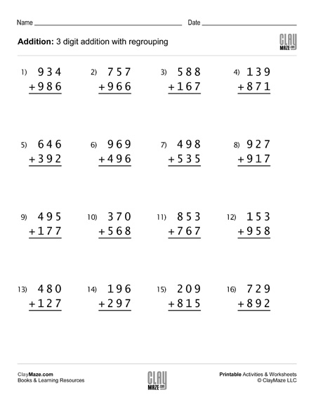 3 Digit Addition Worksheet With Regrouping Set 1 Homeschool Books 