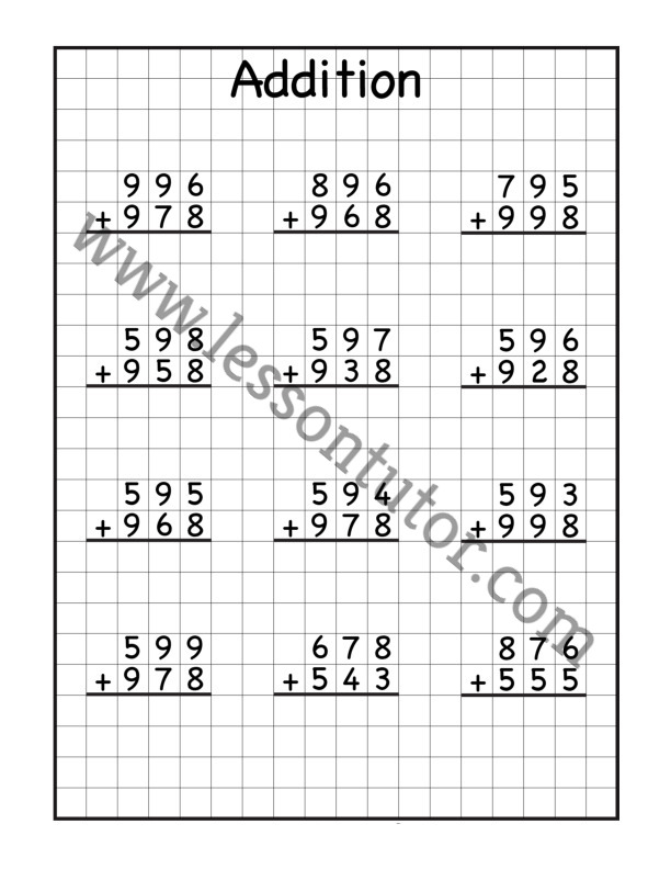 3 Digit Borrow Addition With Regrouping Carrying Worksheet Second 