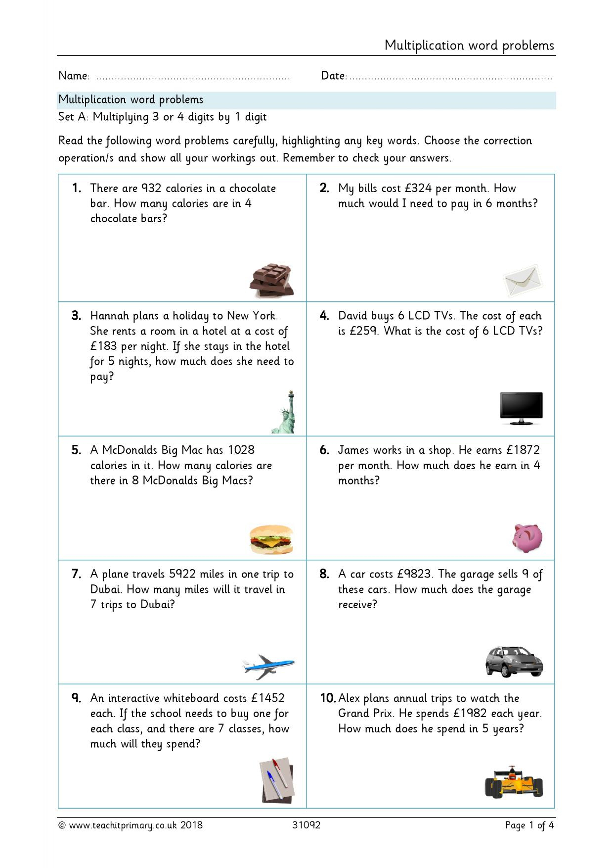 3 Digit By 2 Digit Multiplication Word Problems Worksheets Pdf Times 